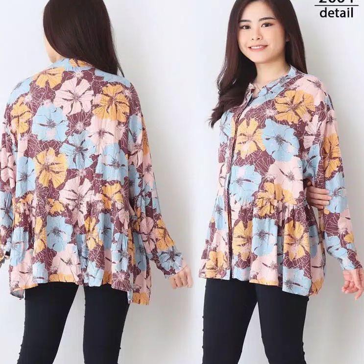 NA Baju atasan kemeja Peplum Korea JUMBO BIG SIZE Wanita 2004 Gemuk ibu hamil menyusui fashion modis