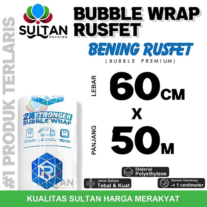 

Plastik Bubble Wrap 60cm x 50m RUSFET BENING Bubblewrap TERMURAH / ROLL