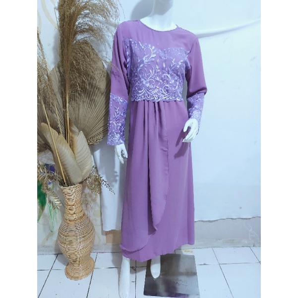 Gamis Karine/ size M, L, XL /Brukat Mewah Busana Pesta Fashion Remaja  Dewasa Wanita Seragam Wisuda