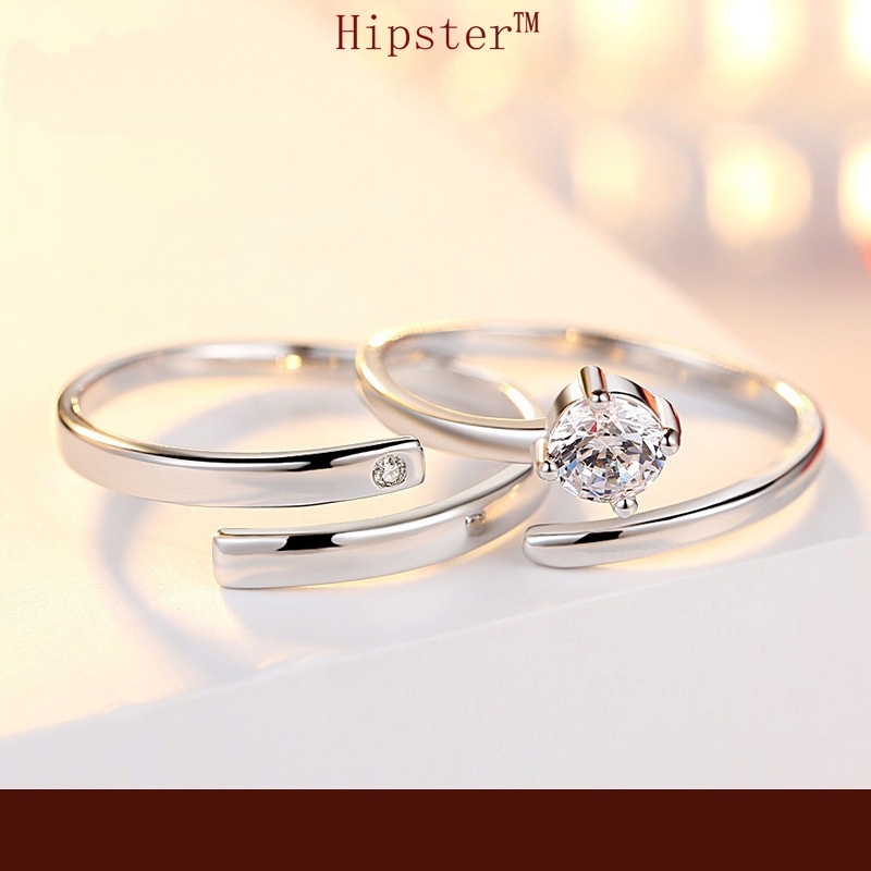 Korean Style Elegant Fashion Romantic Sterling Silver Couple Adjustable Ring