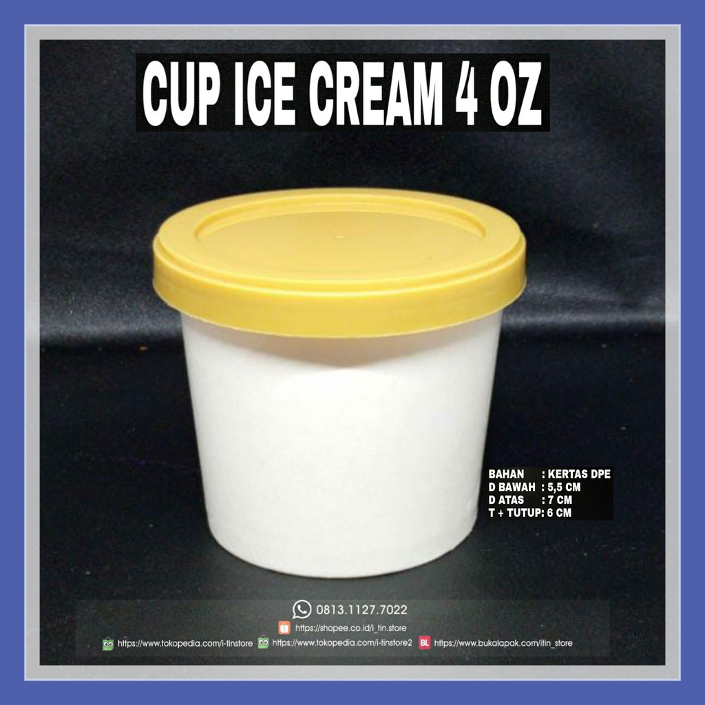 PAPER CUP ICE CREAM 4OZ / GELAS KERTAS AS ES CREAM 4 OZ PLUS SENDOK 10 PCS