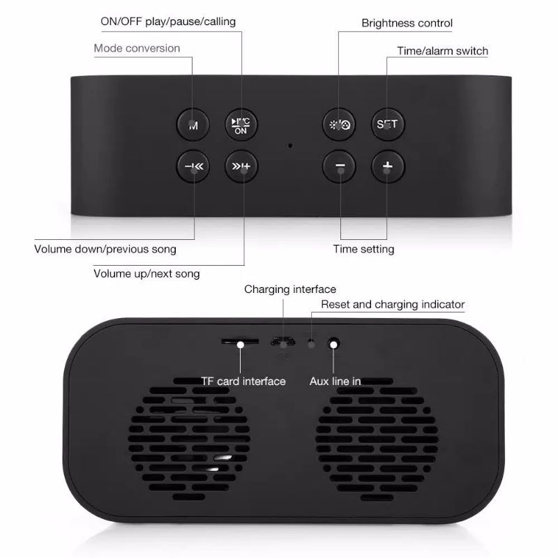 Portable Wireless Speaker Bluetooth Alarm Clock