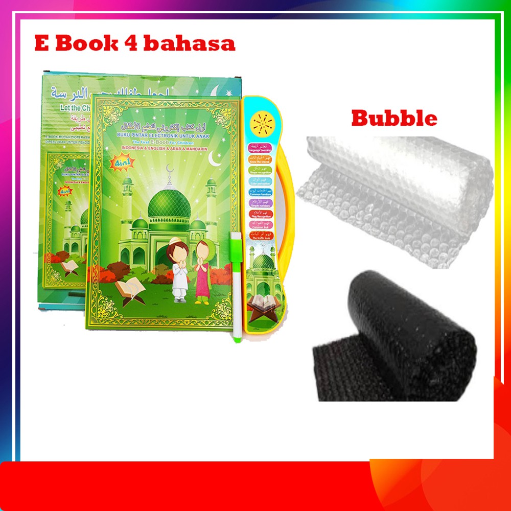 E Book Muslim 4 Bahasa + LED e-book Mainan Anak Buku Pintar Ebook Buku Muslim Elektronik PLAYPAD-EBOK 4 BHS LED+BUBLE