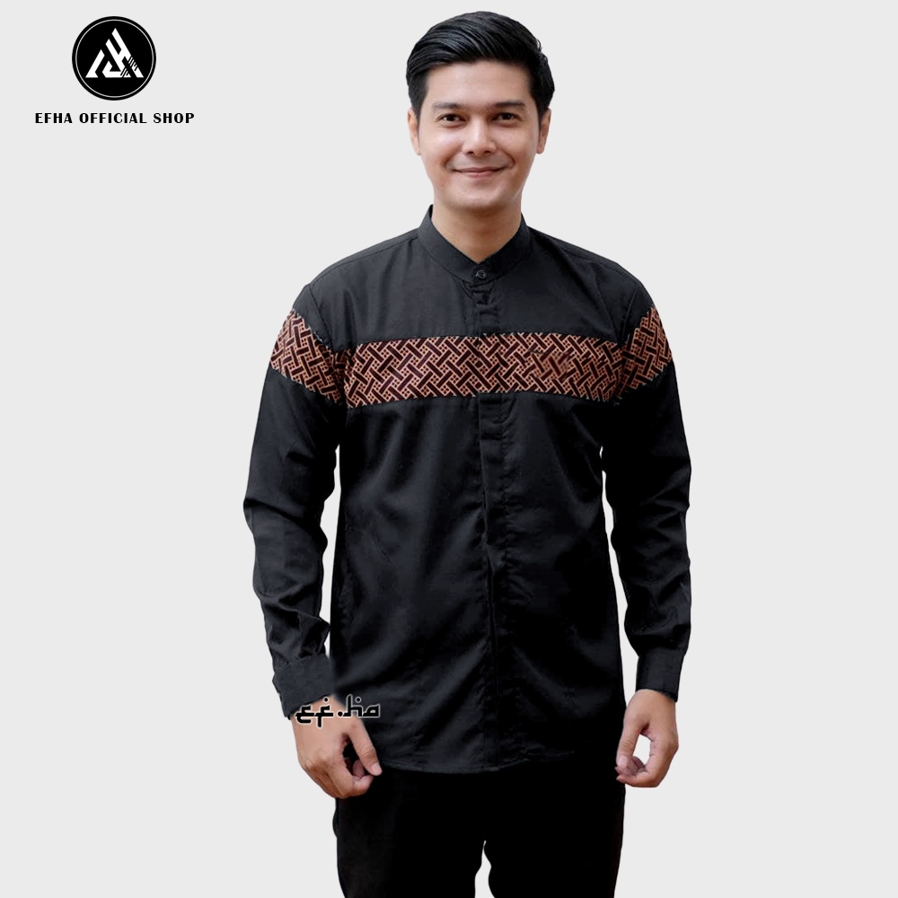 Baju Koko Pria-Koko Lengan Panjang Motif Malvin Warna Coklat Bahan Toyobo Size M L XL XXL XXXL