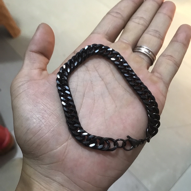 [COD]GELANG TITANIUM RANTAI BAJA BLACK PRIA MACHO