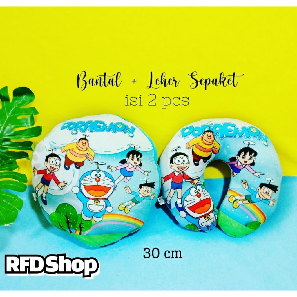 Bantal Leher dan Bantal Karakter DORAEMON Sepaket