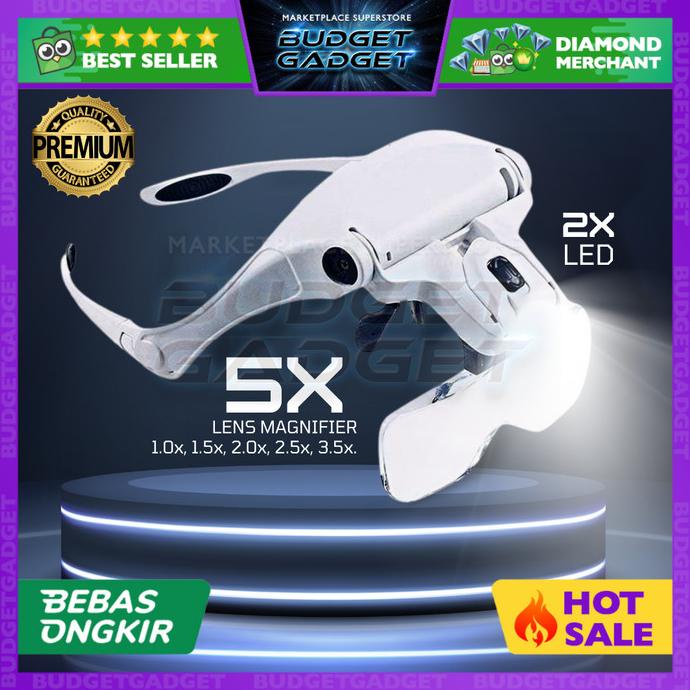 

Office & Stationery | Alat Tulis | Helm Kacamata Pembesar Reparasi Jam 5X Magnifier 2 Led | Best Seller
