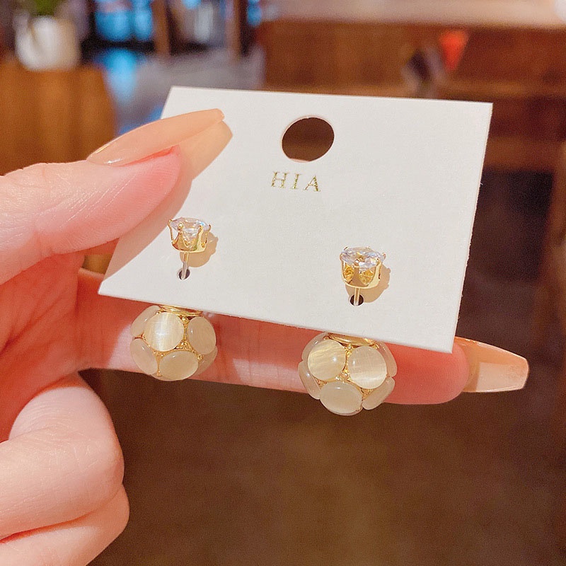 Anting Stud Bahan 925 silver needle Aksen Zirkon Opal