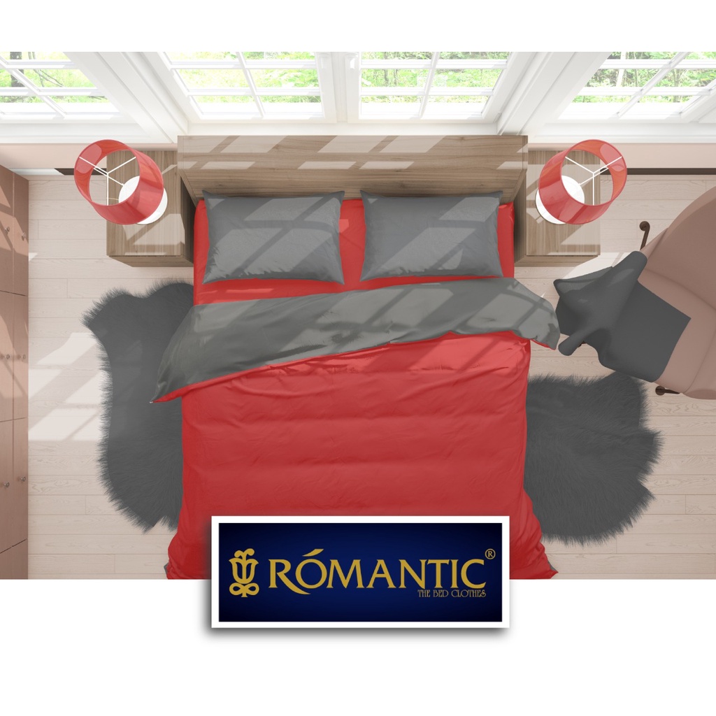 Two Tone Bedcover ROMANTIC Merah x Abu aesthetic Bandung