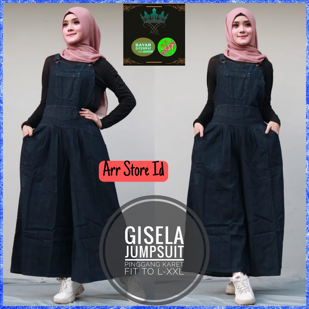 Baju Kodok Overall Jumpsuit Dress Jeans Wanita Kantong Depan Terbaru Kekinian Premium Fit M-XL Gisella Jumpsuit Allsize