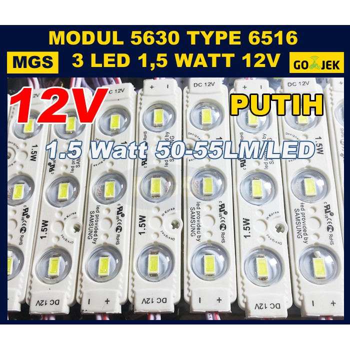 100Pcs MODUL 5630 3 LED LENSA 6516 12V PUTIH