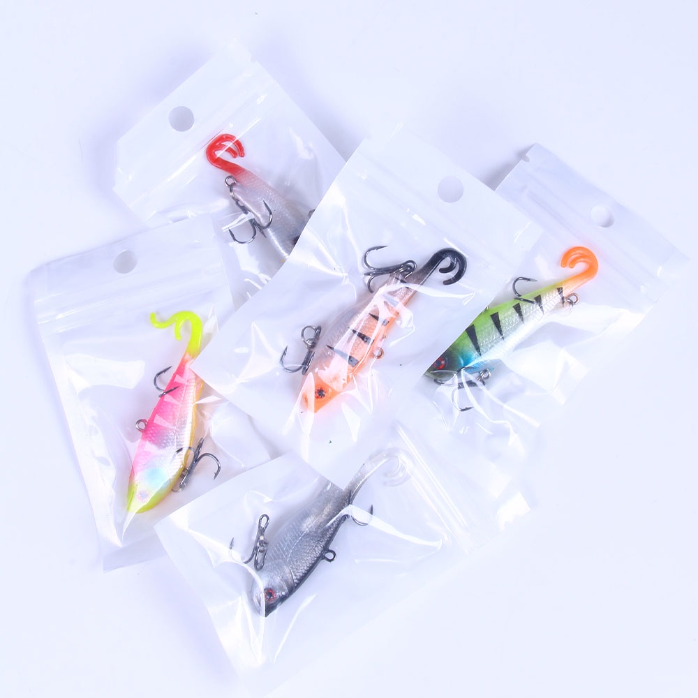 Hengjia 5PCS / Set Umpan Pancing Softlure Bentuk Cacing Ekor Ganda 7cm / 12g 7cm / 12g