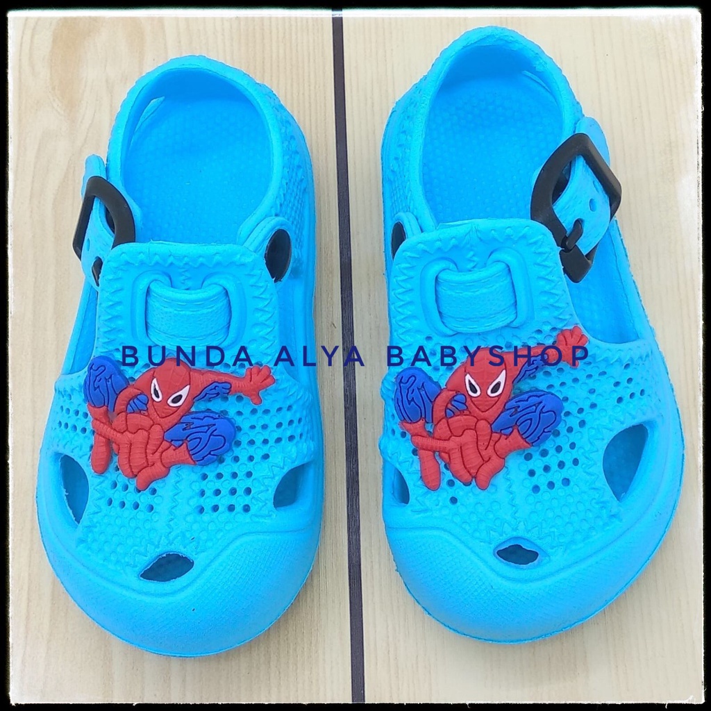 Sendal Anak Laki Laki Usia 6 Bulan 1 2 Tahun Motif Kartun BIRU Lucu Alas Karet Anti Licin - Sepatu Sandal Anak Cowok Karet Anti Licin