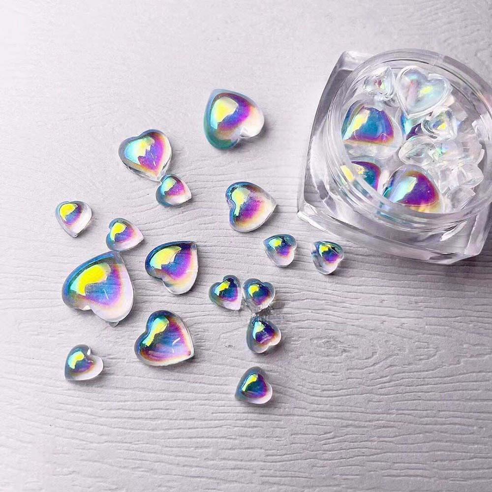 Quintonton 3D Nail Art Dekorasi Charms Aurora Cinta Berbentuk Hati Kristal Bening Hiasan Kuku DIY