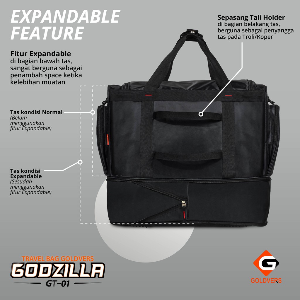 Travel bag Polo Goldvers Ori Import Tas gym Godzilla Anti Air 2in1 Bisa Selempang Bisa Jinjing - Goldiesbags