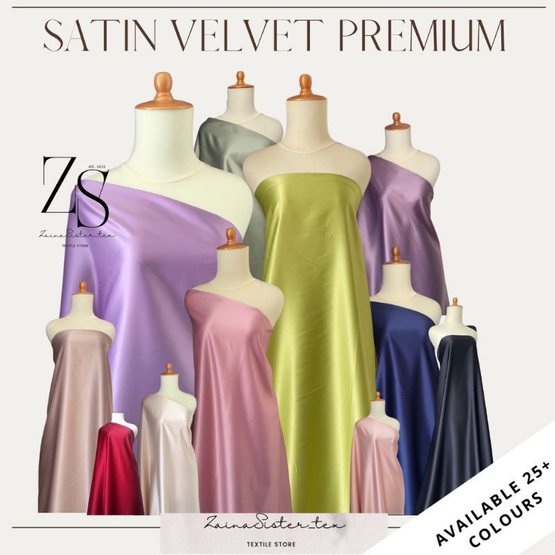 ( Grosir ) Bahan satin velvet / bahan meteran / furing kebaya / bahan textille