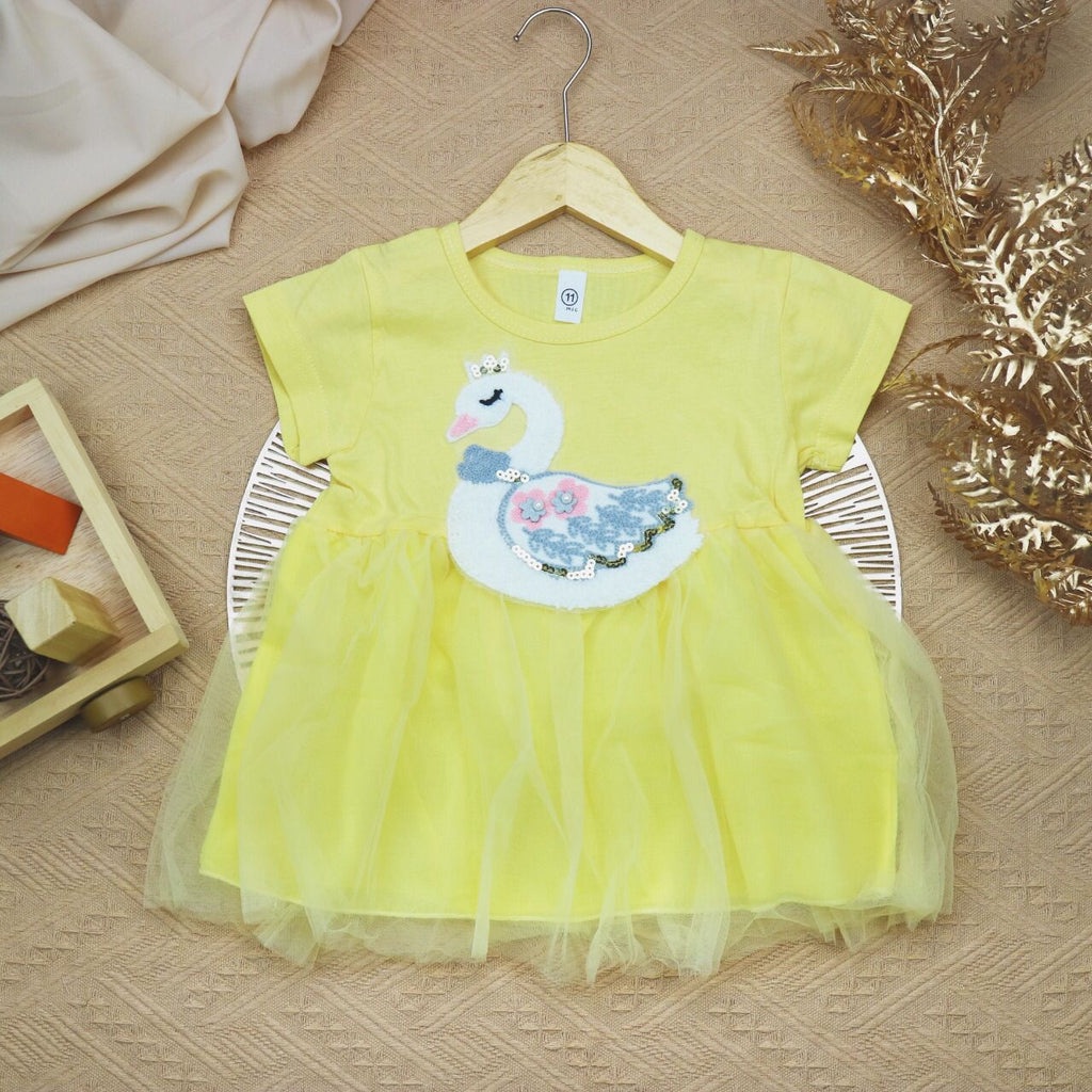 BARU! LIK014 - Dress Bayi 0-2 Tahun Anak Perempuan Cewek Tutu Tile Angsa 3D Katun Adem Fashion