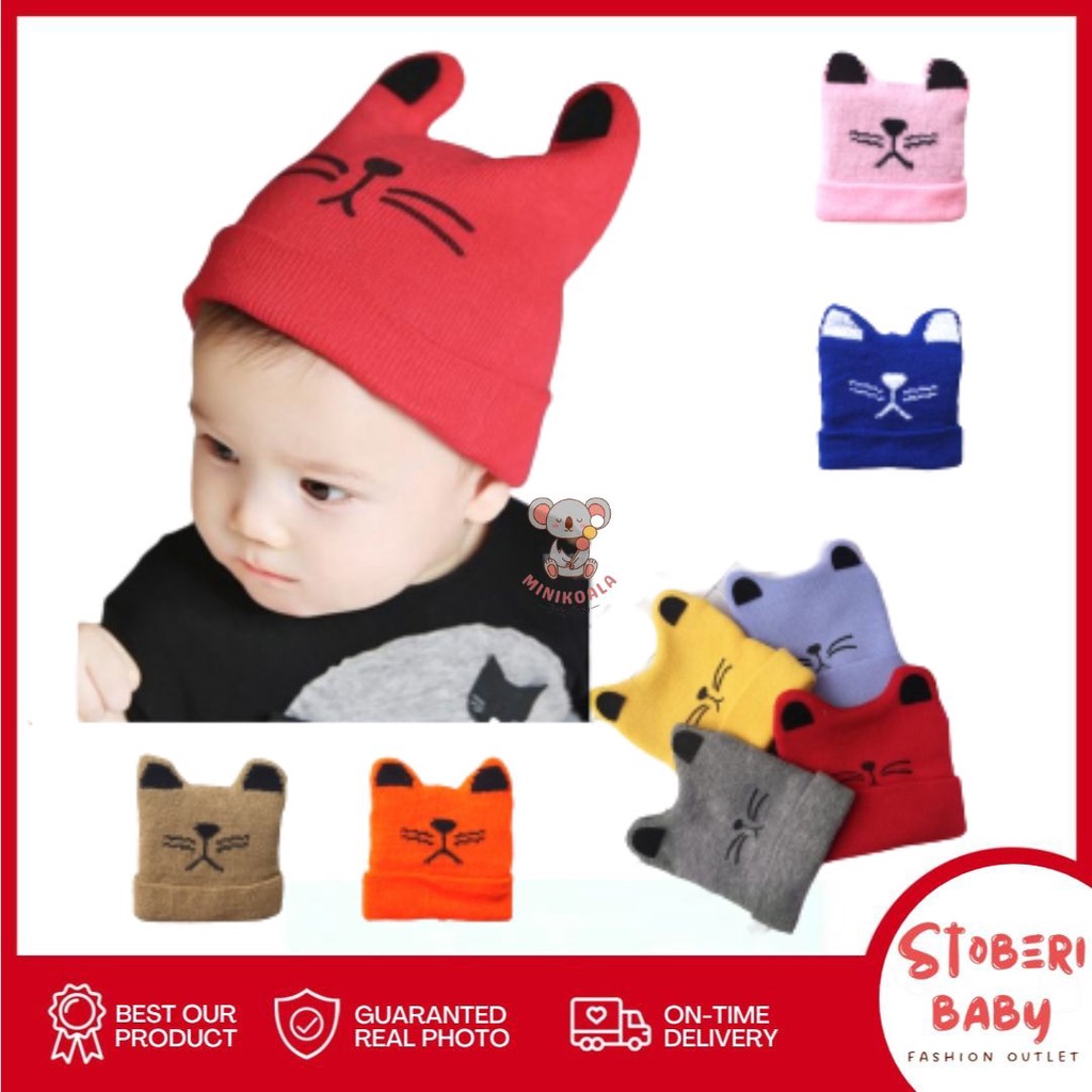 stoberi baby - KUPLUK KITTEN (M) Topi Anak Lucu Model kupluk Usia 0 Sampai 3 Tahun Kualitas Terbaik