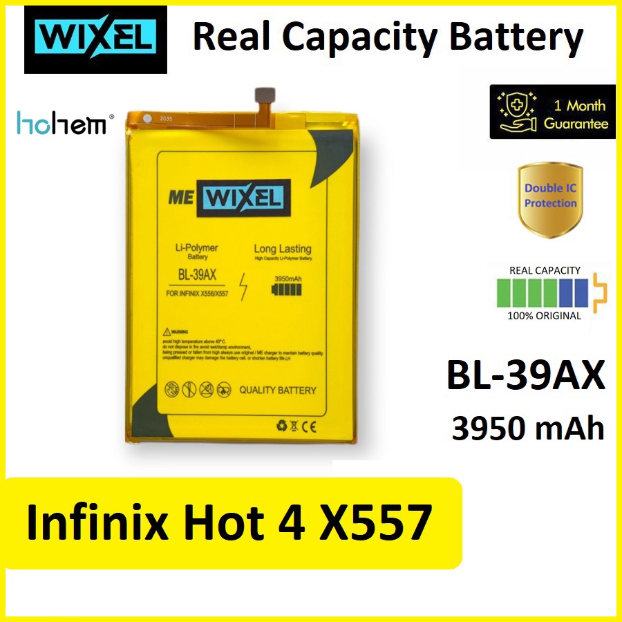 WIXEL ME Baterai Infinix Hot 4 X557 BL-39AX BL39AX X 557 Real Capacity Battery Ori Batre Batrai HP Handphone Original 100%