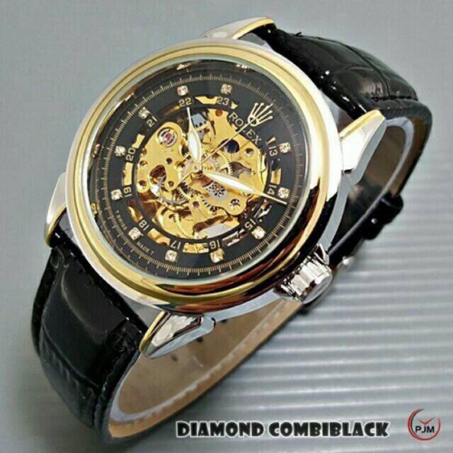 ROLEX AUTOMATIC KULIT / JAM TANGAN PRIA ROLEX AUTOMATIC SKELETON TALI KULIT PREMIUM FREE BOX