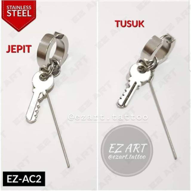 1Pc Model EZ-AC Silver Anting Jepit Tusuk Variasi Bandul