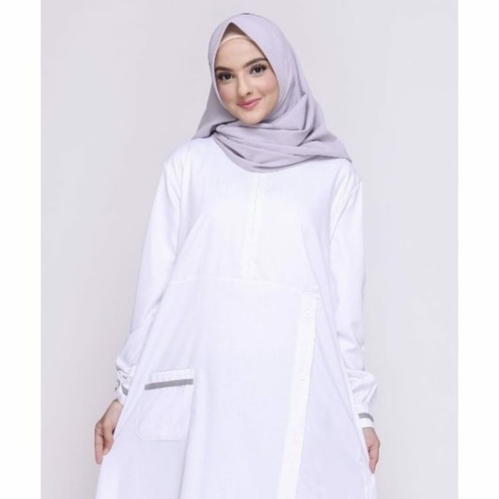 Gamis terbaru 2022 Baju muslim putih polos Gamis seragaman ibu pengajian