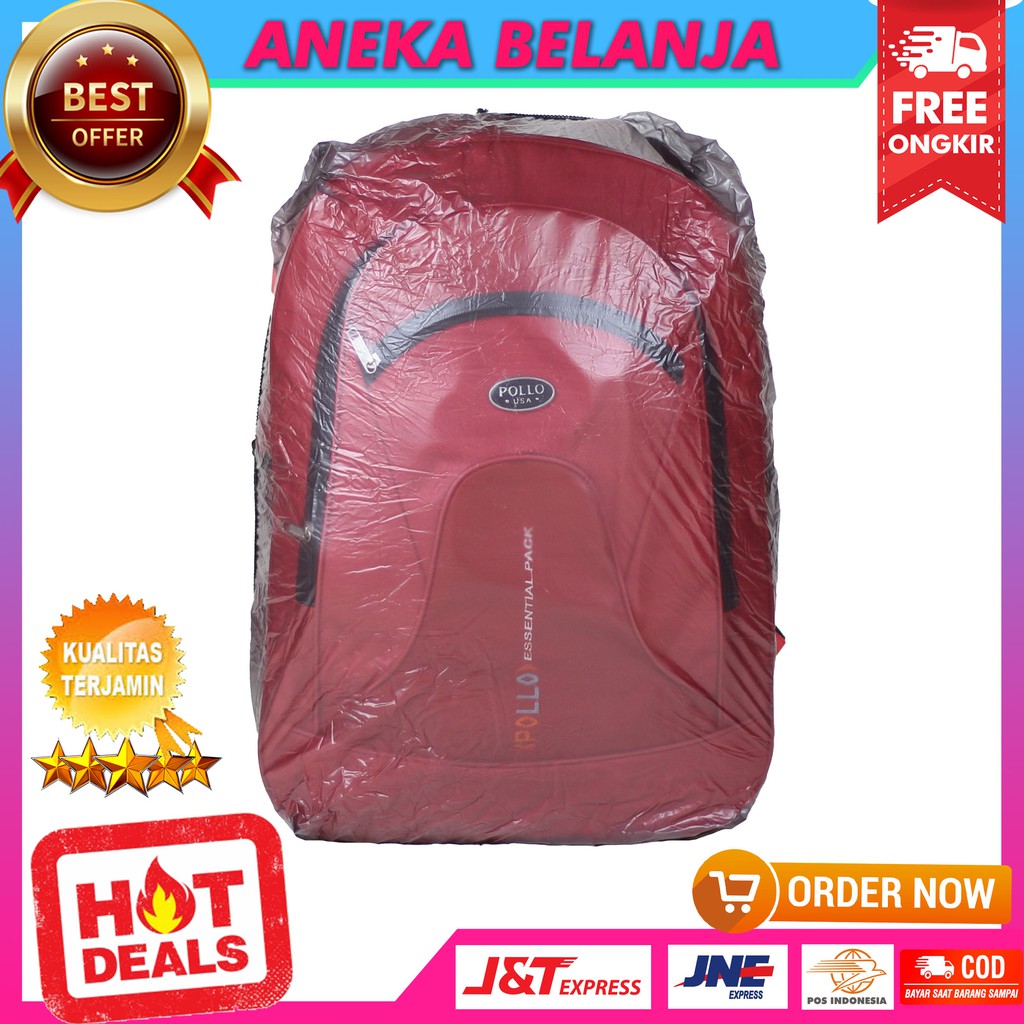 Tas Punggung Pria Sekolah Polo Essential Merah Backpack Cowok Stylish SD SMP Kerja Kuliah Berkualitas Free Raincover Bahan Awet Tebal Harga Terlaris Termurah