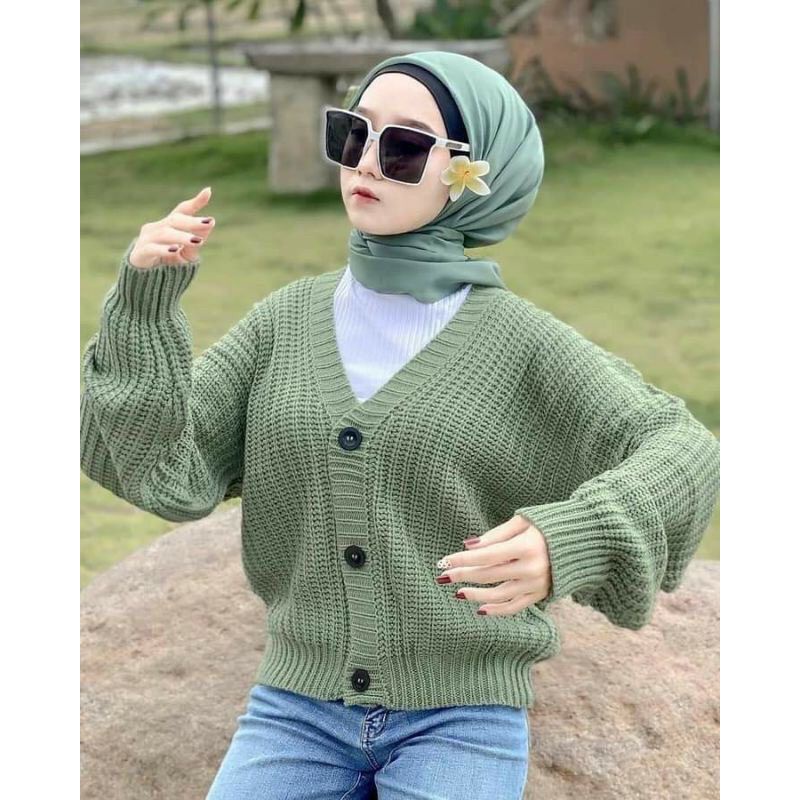 REALPICT CARDIGAN RAJUT CROP NACARA RAJUT TEBAL PREMIUM