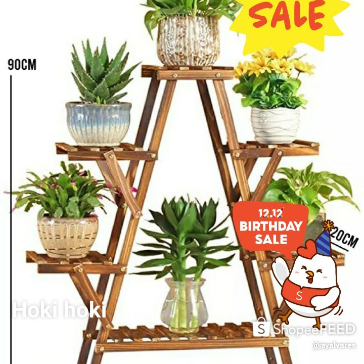 Rak Tanaman Hias dari Kayu Minimalis Susun Tingkat 6 Standing Pot Bunga