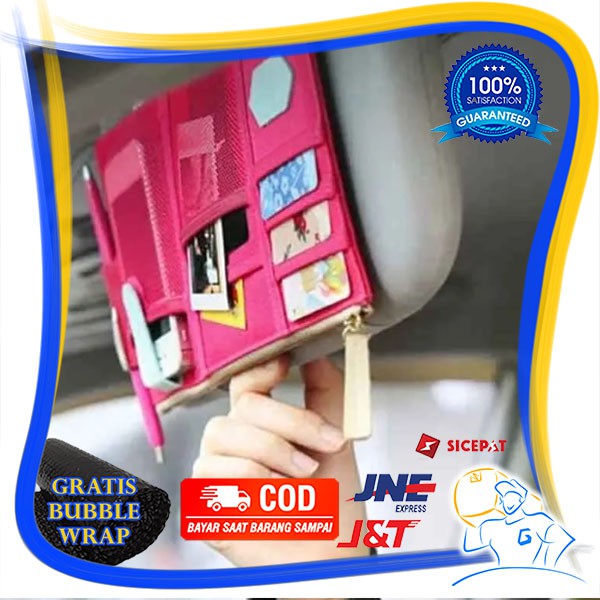 Sunvisor Car Organizer Kartu Etoll Uang Tiket Mobil Holder Kacamata Pulpen Tisu Handphone Mobil Bahan Canvas