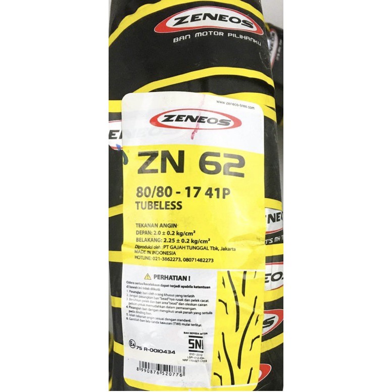 Ban Zeneos ZN62 80/80 Ring 17, Tubeless