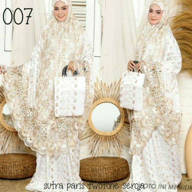 Mukenah sutra paris renda mawar Swarovski(mewah.elegant)+tas