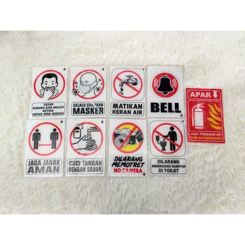 

Label Akrilik/Acrylic Boyko 10cm x15cm Matikan Kran Air/Apar Fire/Bell/Dilarang Membuang Sampah