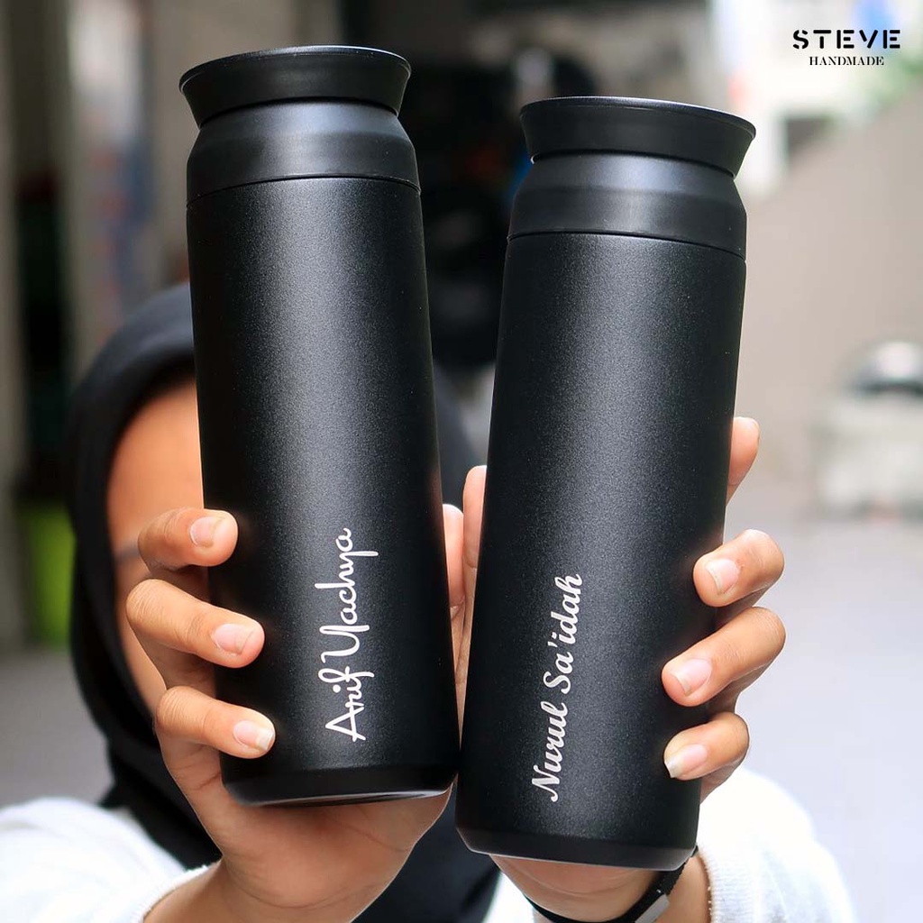 Botol minum stainless termos vacuum tumbler travel TM0255 Black Custom Tahan Air Panas dan Dingin