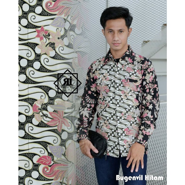 COUPLE KEMEJA BATIK COUPLE ROK BATIK PRISKET MOTIF BUGENVIL HITAM