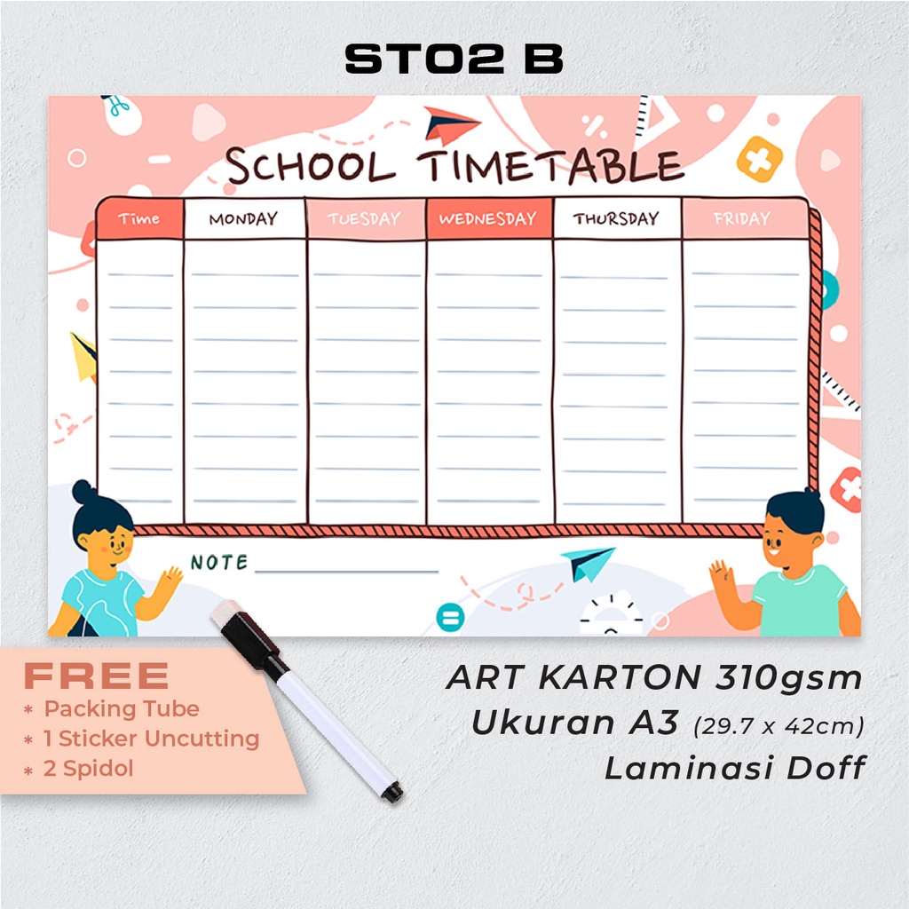 

Artomaringi Jadwal Pelajaran / School Timetable Poster Bonus Spidol Wipe and Clean ST02