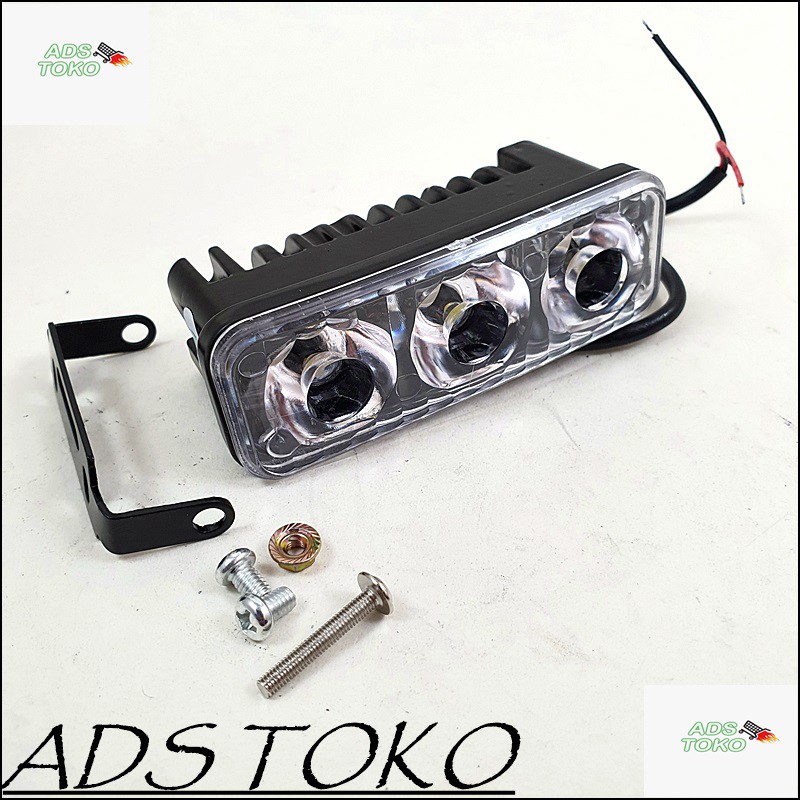 Lampu Sorot Tembak Kabut DRL LED 3 Mata Motor Mobil Anti Air 1 Set Bracket