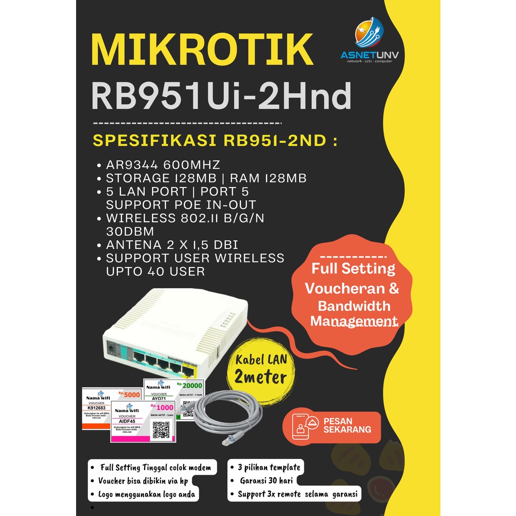 PROMO   MIKROTIK RB951Ui-2Hnd FULL SETTING