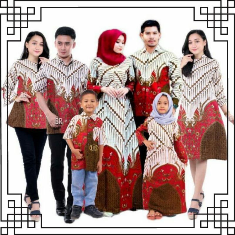 Baju Batik pakaian set couple keluarga gamis kemeja batik anak motif seno merah putih