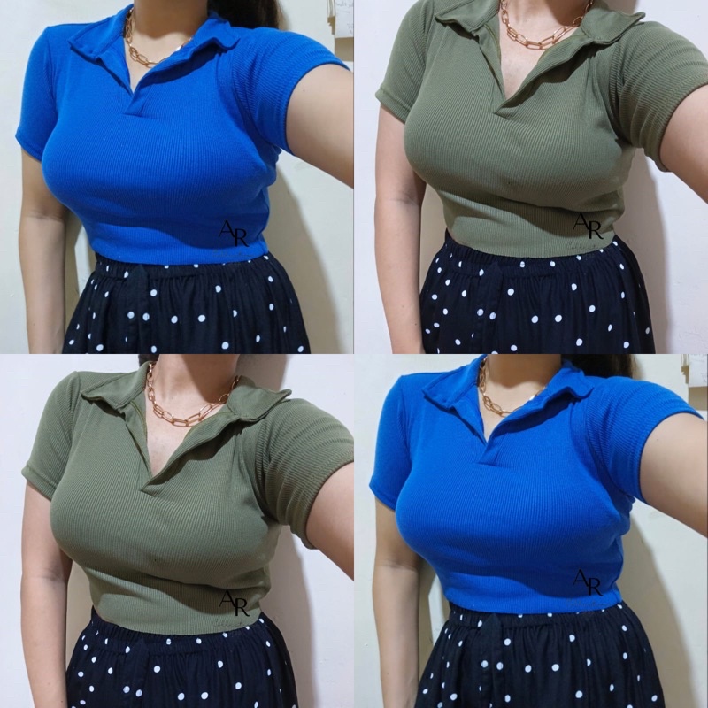 POLO V NECK TOP V KERAH RIB CROP POLO RIBBED