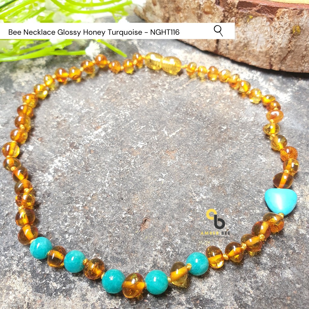 Kalung Amber Anak Premium Glossy Honey Turquoise NGHT116 By Amber Bee