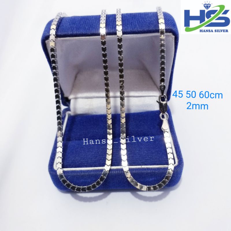 Kalung Perak Silver Asli 925 Lapis Emas Putih Model Milano Kaca 45 50 60 Cm - Kalung Perak Pria Wanita Anti Karat