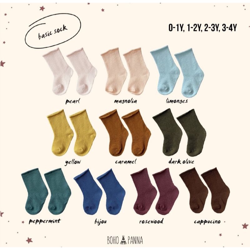 Socks Basic Bohopanna/Basic Sock/Kaos Kaki Bayi/Kaos Kaki Anak/Kaos Kaki Anak Polos