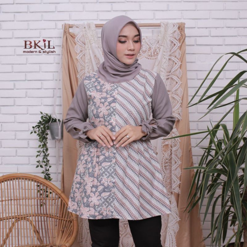 tey-17 Batik wanita ASJ SA HRB026 Kenongo Kemeja Tosca Pendek-Sonia kembang seno