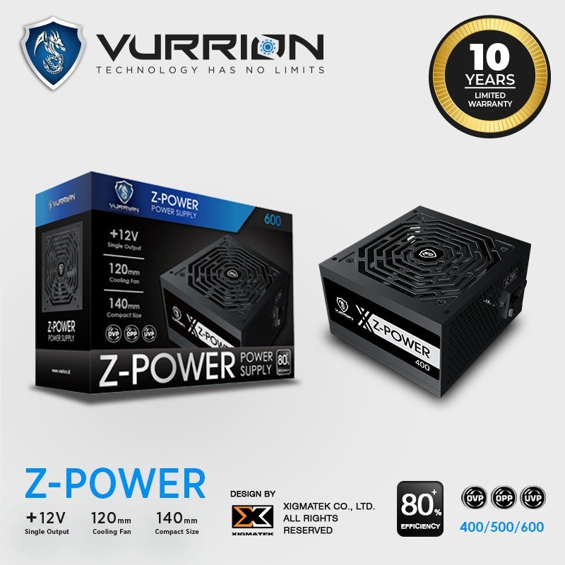 PSU / POWER SUPPLY VURRION 80+ Z-POWER BY XIGMATEK 400 WATT/ 500 WATT/ 600 WATT - GARANSI 10 TAHUN