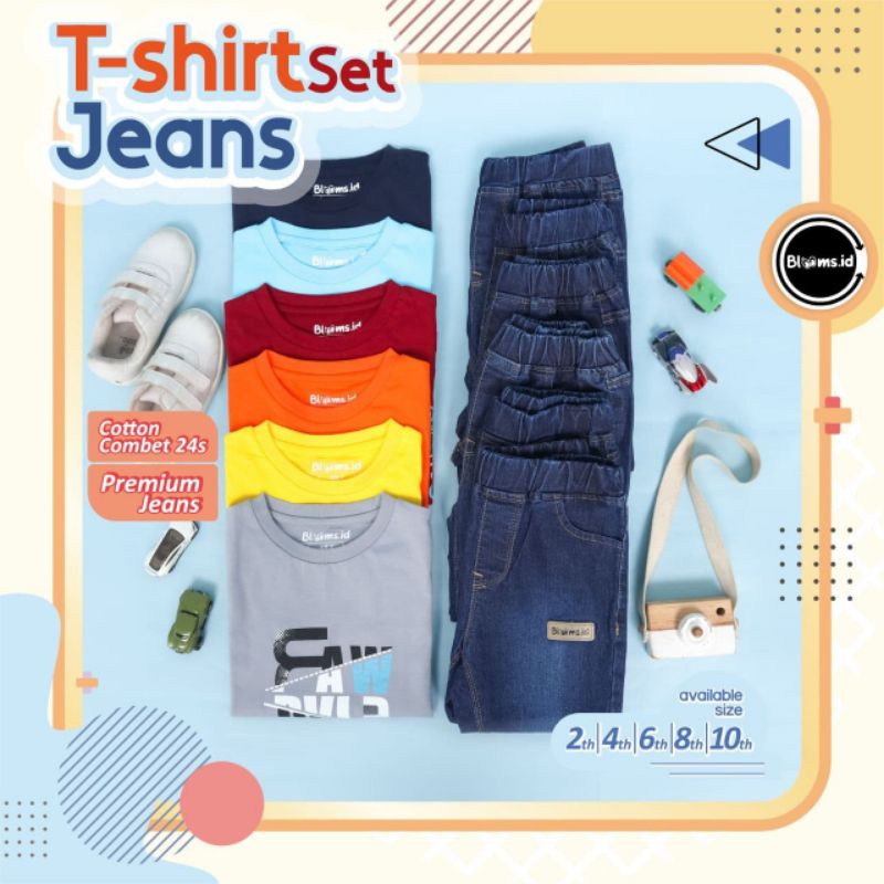 Afsheenastore Setelan Anak  Laki Laki Tshirt Blooms Set Jeans