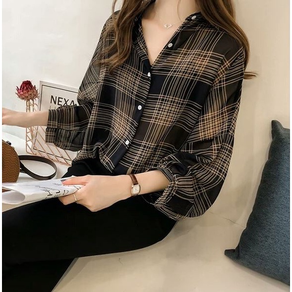 GUILEN OVERSIZE SHIRT/KEMEJA KOTAK BAHAN KATUN-HITAM