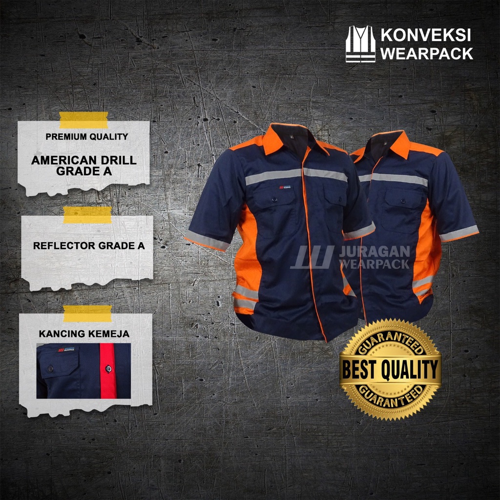 Wearpack Safety Lengan Pendek Warna Orange Kombinasi Biru Navy