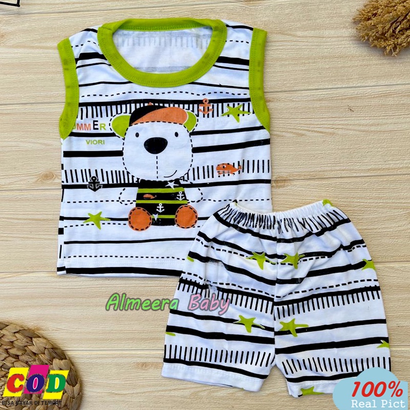 Setelan Baju Bayi Setelan Singlet Bayi Motif Beruang Usia 3-12 Bulan Almeera Baby and Kids