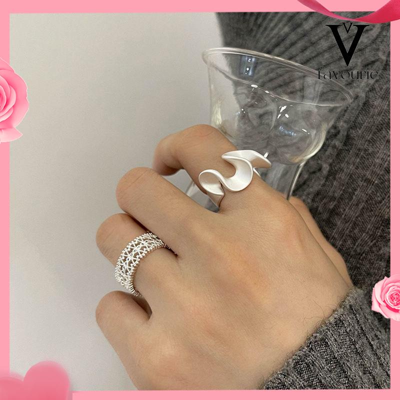 [COD]Cincin Renda Zirkon Gelombang Matte Pembukaan Cincin Sederhana Wanita yang Dapat Disesuaikan-FA